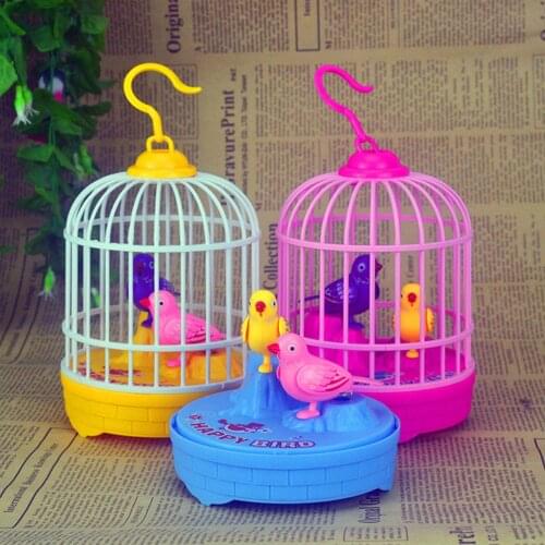 Creative Inductive Sound Voice Control Bird Cage Funny Toy pet Toy Animal Simulation Birdcage Kids Toy Gift Garden Ornaments