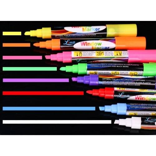 Flashcolor 6MM 8PCS/lot Highlighter Liquid Chalk Marker Pens for School Art Painting 8 Colors Round&Chisel Round top