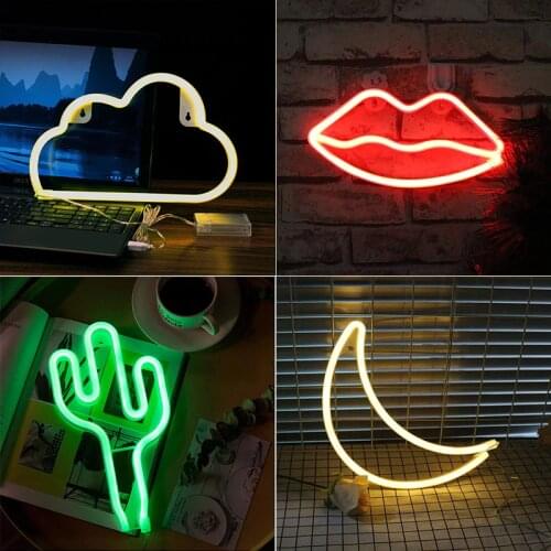 Cute LED Neon Sign Light Cloud Lips Moon Neon Light Holiday Party Wedding Decorations USB Night Lamp Home Decor Drop Shipping