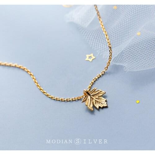 Modian Silver & Gold Color Simple Tiny Maple Leaf Necklaces Pendant Luxury Match 925 Sterling Silver Fashion Jewelry For Women