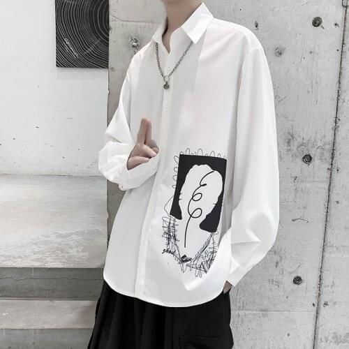 2020 Korean Style Mens Hawaiian Shirt Trendy Clothes Long Sleeve White Shirt Camisa Social Masculina Streetwear Shirts M-3XL