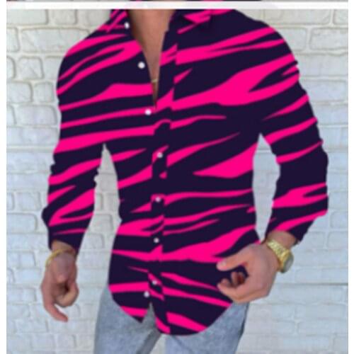 Spring Autumn Mens Print Casual Long Sleeve Shirts Youthful vitality Hip Hop Button-down Shirt Male Blouses Tops Size S-3XL