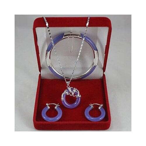 New Style Hot saleWoman s jewelry ! Fashion noble purple jade pendant bracelet earrings set Wedding Party Jewellery