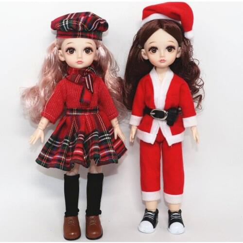 1/6 BJD Doll Clothes 30 CM Christmas Style Doll Dress Skirt Suit Clothes With Caps for BJD Doll Dress up DIY Clothes Girls Toys