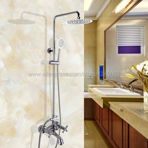 Polished Chrome Bathroom Shower Faucet Sets Wall Mounted EXposed 8" Rainfall Shower Mixers with Hand Shower Spray Kcy359