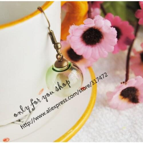 Fairy Green Glass Bubble with Antique Bronze Ear Hook set DIY Dangle Earring Vial Pendant Earrings DE1604