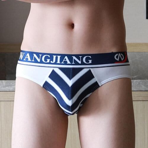 Men Cotton Underwear Briefs Breathable Striped Bikini Briefs Cuecas Calzoncillos Hombre Slip Cotton Low Rise Mens Panties