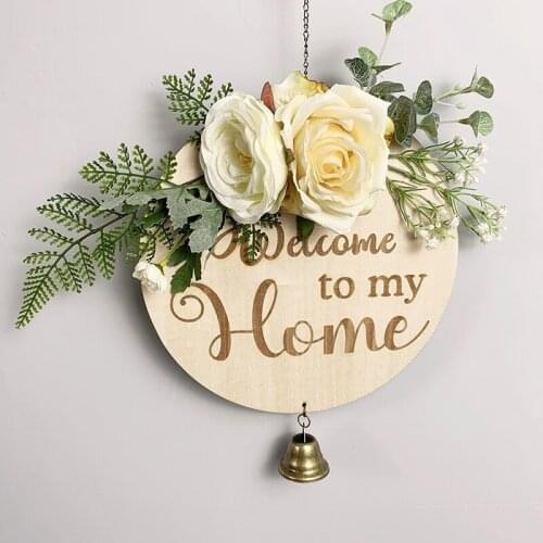 Welcome to My Home Wreath Sign with Bell Front Door Porch Decor Thanksgiving Outdoor Wall Window Housewarming Home Decoration