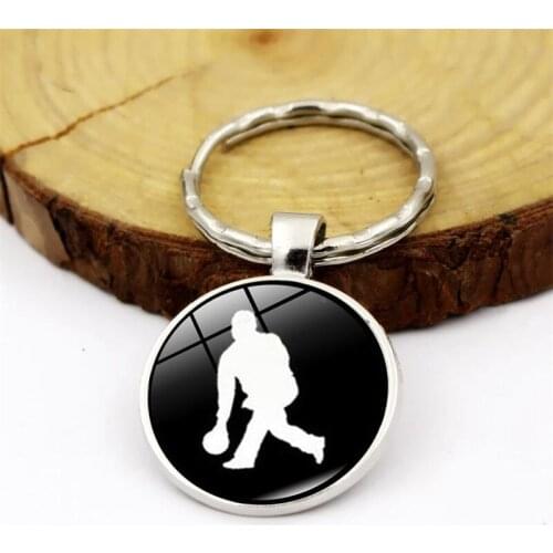 WG 1pc Elegant ice hockey Time Gem&stone Keychain Keyring Pendant Hockey Sport Glass Ball Metal Keyring For Men Jewellry