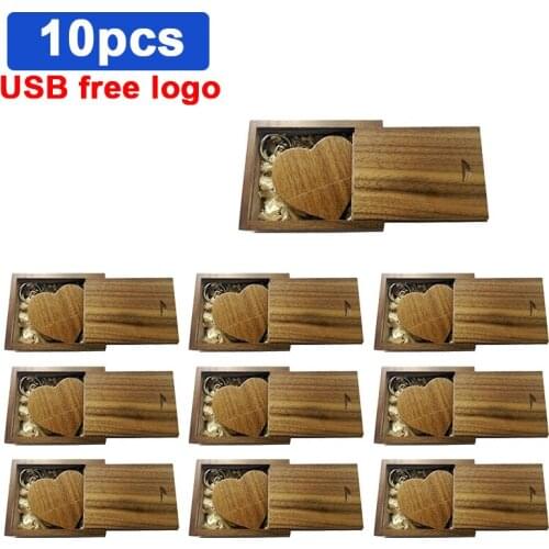 10pcs logo free Wooden usb 4GB 8GB flash drives Personalized USB 2.0 16GB 32GB 128GB Memory flash stick pen drive Wedding Gift