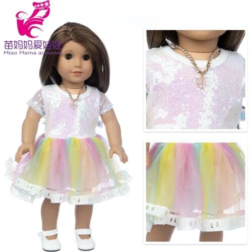 18Inch Girls Doll Sequin Rainbow Lace Dress 40 Cm Baby Doll Clothes Summer Shirt Toys Skirt