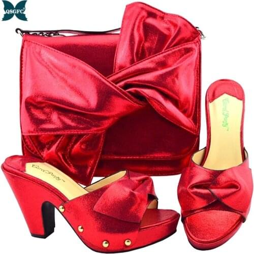 2020 Summer High Quality Italian design Women Shoes and Bag Set Nigerian Ladies Red Color Shoes and Bag for Wedding