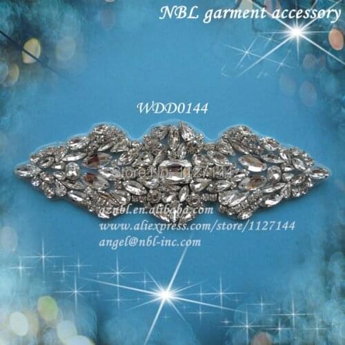 30PCS) Wholesale iron on hand beaded sewing silver crystal rhinestone applique for dresses WDD0144