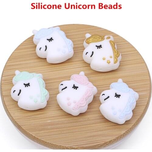 Chenkai 50PCS Silicone Unicorn Teether Beads DIY Baby Animal Cartoon Chewing Pacifier Dummy Sensory Jewelry Toy Making Bead