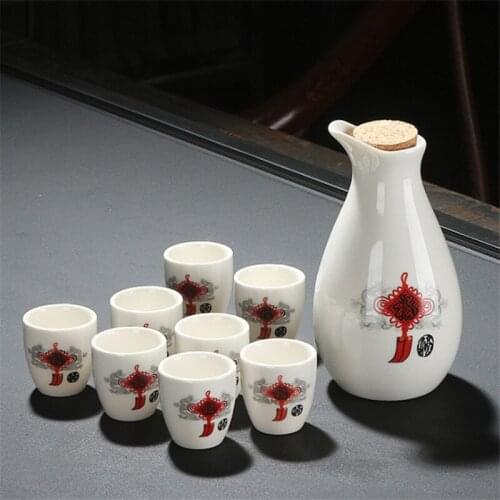 9Pcs/Lot Japanese Ceramic Vintage Sake Pot Wine Cups Set Flagon Bottle Liquor Jug Wine Dispenser Spirits Mug Drinkware Bar Tools