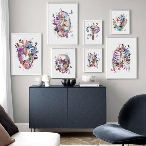 Diamond Painting Watercolor Human Anatomy Medical Wall Art Poster Nordic Retro Heart Skeleton Poster Teaching Wall Decoration
