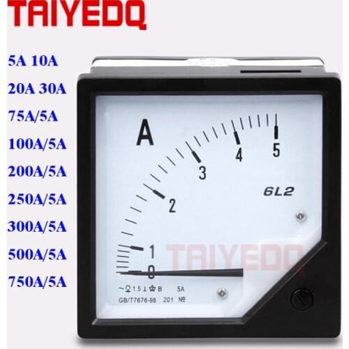AC 6L2 Analog Panel Ammeter Current Ampere Meter 10A 20A 30A 100A/5A 150A/5A 200A 300A 500A 750A 1000A Mechanical Current Meter
