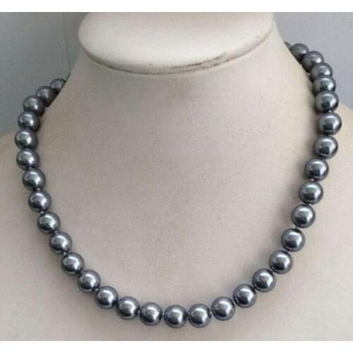 Free shipping Natural 10mm Dark Gray South Sea Pearl Shell Round Beads Necklace 18"
