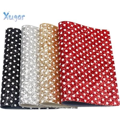 Xugar 22*30CM Glitter Fabric White Dots Printed Chunky Glitter Fabric For DIY Crafts Gifts Materials Home Decoration Accessories