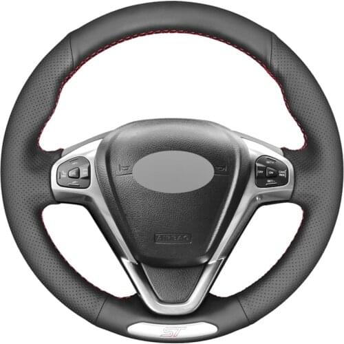 Black PU Faux Leather DIY Hand-stitched Car Steering Wheel Cover for Ford Fiesta ST 2013 2014 2015 2016 2017 2018