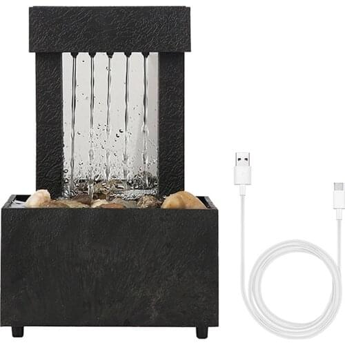 Home Decor Cobblestone Zen Meditation with LEDLight Ornament Soothing Desktop Fountain Indoor Waterfall Miniature Living