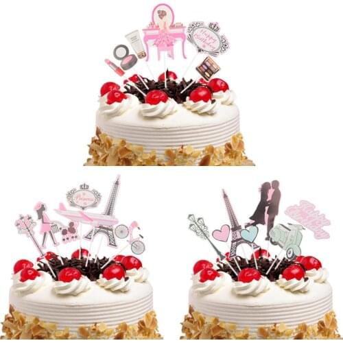 Perfume Cake Toppers Eiffel Tower Kiss Lipstick Paris Topper Cake Flags Kids Girls Birthday Wedding Bride Party Baking DIY New