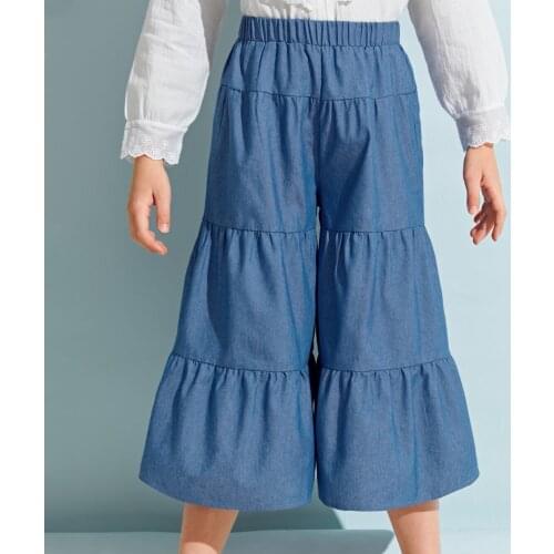 Teenage Girls Jeans Spring Summer Casual Loose Straight Blue Kids Leg Wide High Waist Pants School Children Trouser 4 6 8 10 12Y