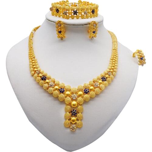 Fashion Jewelry Set 24K Gold Plated Dubai African Chokers Bridal Necklace & Earring Set For Women Wedding Jewelry Set