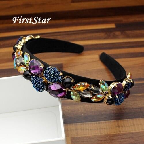 European Vintage Hair Accessories Luxury Black Purple Crystal Baroque Hairband Elegant Rhinestone Diamante Headband For Women