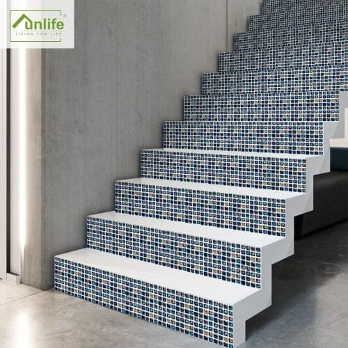 Funlife® 7pcs Blue Glass Mosaic Staircase Stickers Self-adhesive PVC DIY Stairway Waterproof Removable Anti-Slip Floor Stickers