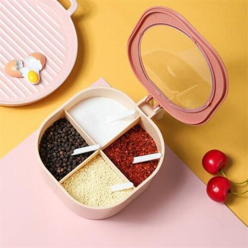Spice Pots Four Compartment Condiment Multi-grid Spice Jar Round Storage Box Seasoning Bottle Kitchen Accessories Spice Tool