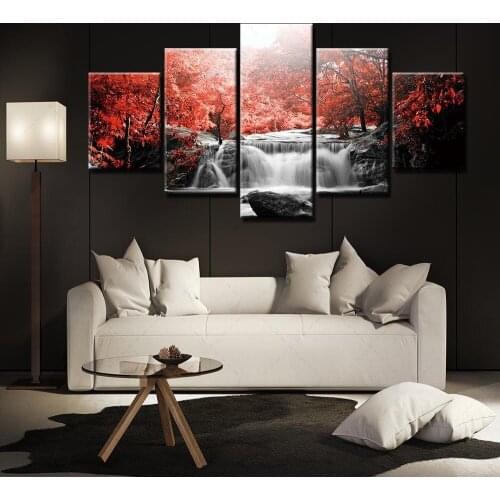 Canvas Fall Painting Home Plant Decoration Wall Art Prints Modular Maple Picture Modern 5 Panal Poster Framework For Living Room