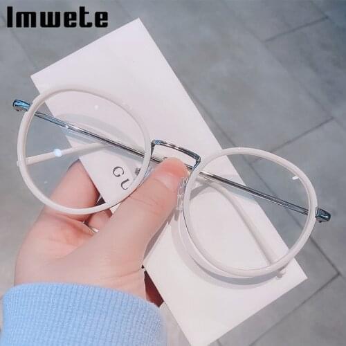 Imwete Fashion Big Round Glasses Frame Men Women Metal Glasses Frames Vintage Optical Eyeglasses Black White Spectacles