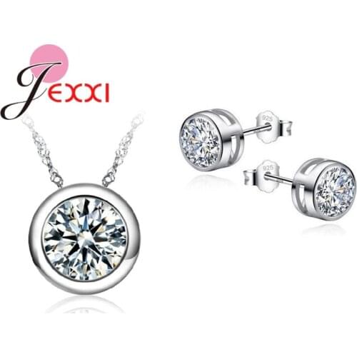 High Quality 925 Sterling Silver Jewelry Sets For Women Wedding Party Bridal Pendant CZ Necklace Stud Earrings Sets Bijoux