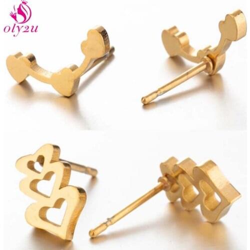 Korea Unusual Earrings Stainless Steel Gold Heart Shaped Connecting Earrings 2020 Trend for New Ladies Fashion Accessories Kpop