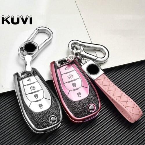 Leather Car Key Case Cover For Chevrolet Cruze Spark Camaro Aveo Volt Bolt Malibu Trax Remote Key Shell Holder Fob Accessories