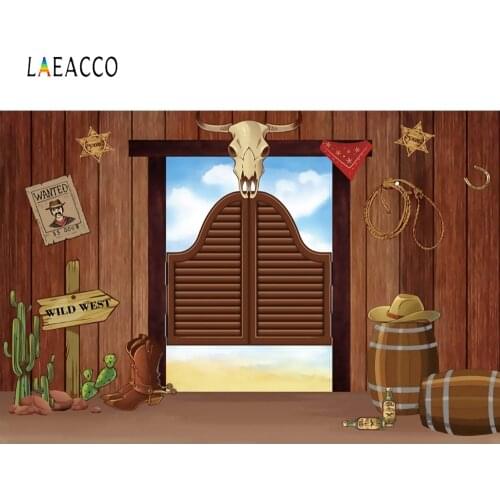 Laeacco Wild West Photophone Western Cowboy Farm Wood Door Cactus Baby Birthday Backdrops Photography Backgrounds Photo Studio