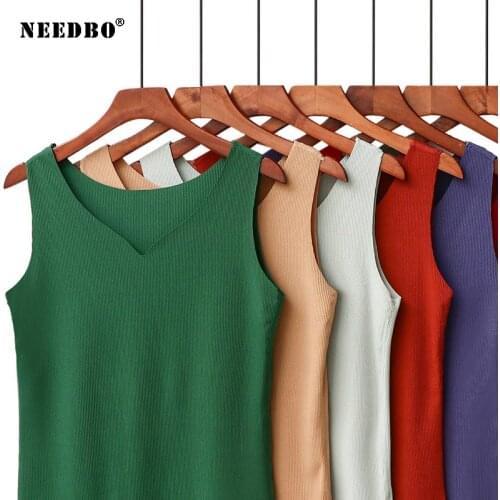 Summer Sexy Women Knitted Vest V-neck Solid Sleeveless Tank Top Elasticity Camis Women Casual Tops Knit Woman Vest For Women