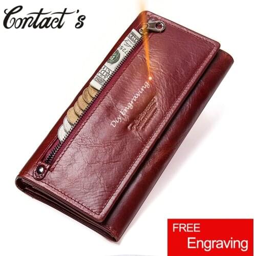 Contacts New Genuine Leather Women Clutch Wallets Multiple Cards Holder Long Female Purse With Phone Bag Fashion Woman Wallet