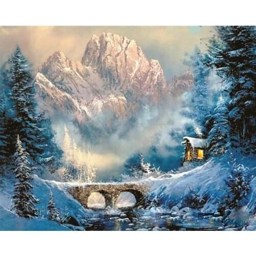 DIY Digital Painting By Numbers Package Valley winter snow oil painting mural Kits Coloring Wall Art Picture Gift frameless
