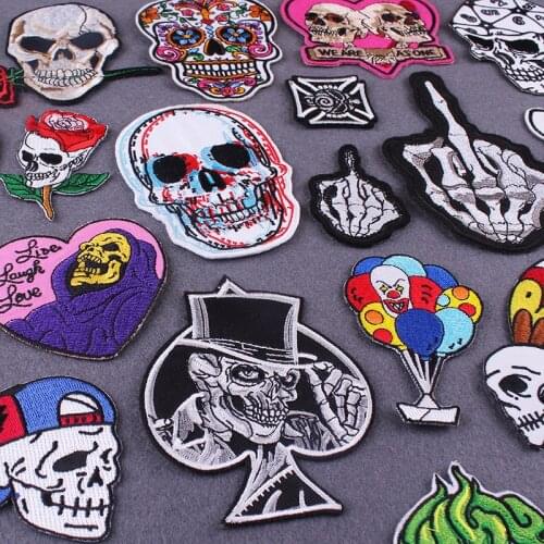 Pulaqi Terror Skull Patches For Clothing Embroidered Iron on Patches On Clothes Stickers For Clothes Black White Stripes badges