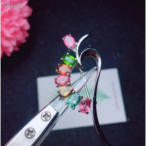 Natural And Real Tourmalinebrooch Free shipping Natural real Tourmaline 925 sterling silver brooch
