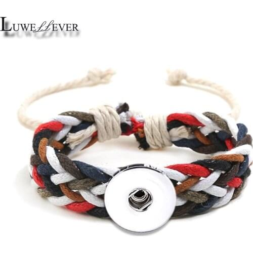 New Handmade Braided Rope Bracelet 208 Adjustable Fit 18mm Snap Button Bangle Charm Jewelry For Women Gift