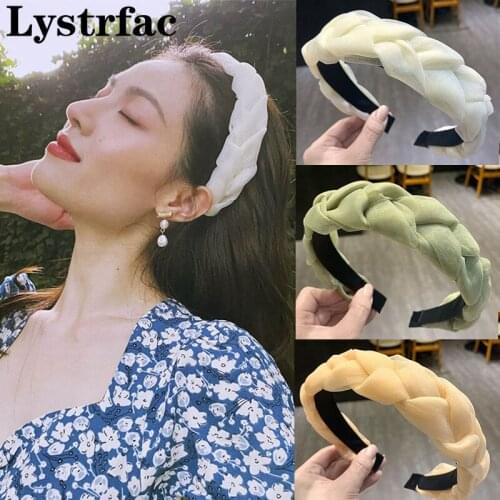 Lystrfac Solid Color Organza Twist Headband for Women Girls Braid Hairband Retro Mesh Woven Hair Hoop Bezel Hair Accessories
