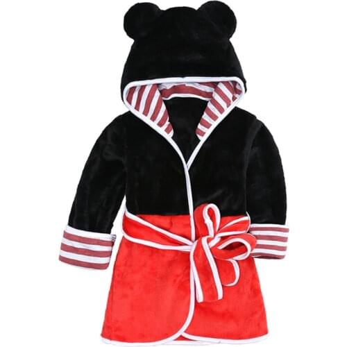 1-5 Years Children Nightgowns Autumn Winter New Comfortable Cotton Flannel Cartoon Hooded Robes Kids Boys Girls Bathrobes