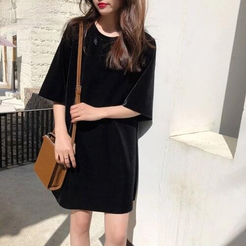 Dress Woman Short Sleeve Plus Size 2XL Solid Loose Summer Dresses Streetwear Soft Korean O-neck Casual Black Fashion Fashion