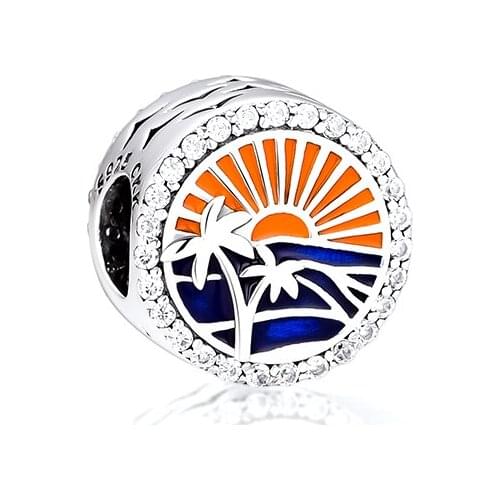 Fandola CKK Tropical Sunset Charm 925 Sterling Silver Fits Pandora Bracelet Summer Beach Charms DIY Jewelry Making,Mixed Enamel