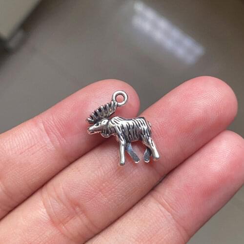 10pcs/Lot 15x18mm Moose Deer 2 Sided Charms Tibetan Silver Color Pendant Fit For Jewelry Making Handmade Accessories Crafts