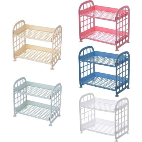 2 Tier Hollow Out Plastic Foldable Shelf Countertop Cosmetic Storage Spice Rack Vanity Tray Bathroom Kitchen Organizer
