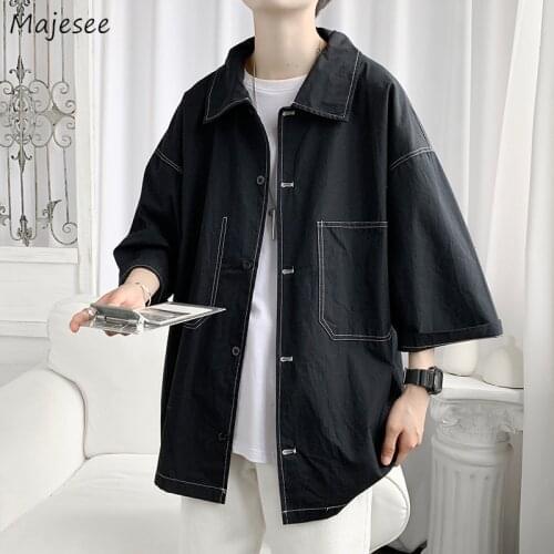 Half Sleeve Shirts Men Loose Business Large Size 3XL Harajuku High Street All Match Handsome Baggy Korean Fashion Outerwear New